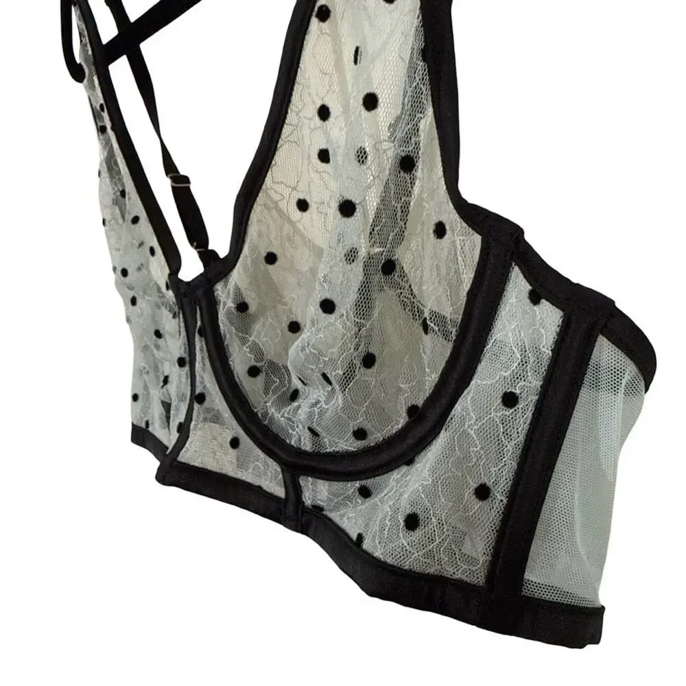Victorias Secret Unlined Plunge Blue Black Lace Sheer Underwire Bra NWT sz 36B